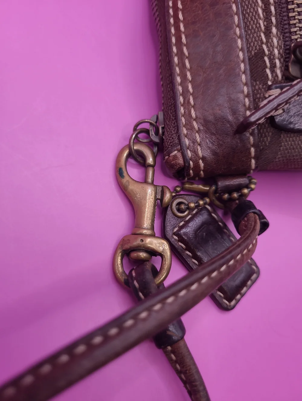 RARE Vintage Coach Soho Signature C Choco Brown Leather Trim Purse Bag Wristlet - Picture 5 of 13